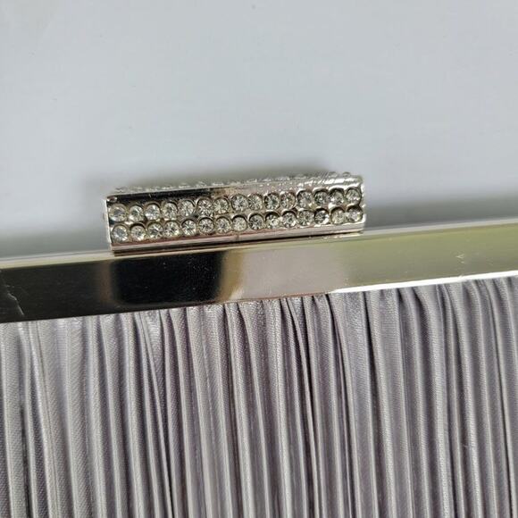 Charming Charlie Silver Ruched Satin Clutch Formal Jeweled Evening Bag - Picture 3 of 12